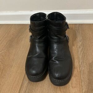 Black leather Buckle Ankle Boots